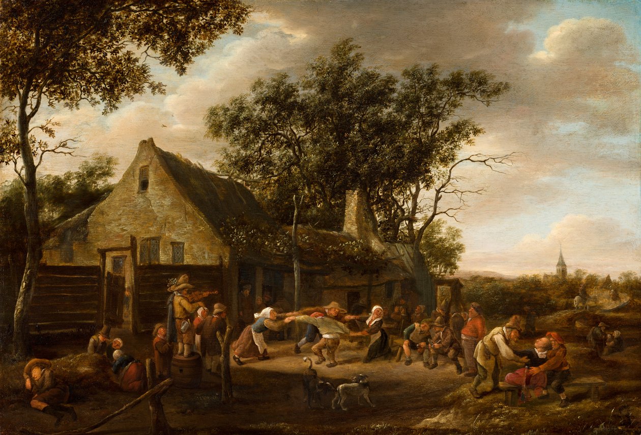 Dansande bönder framför ett värdshus av Jan Steen