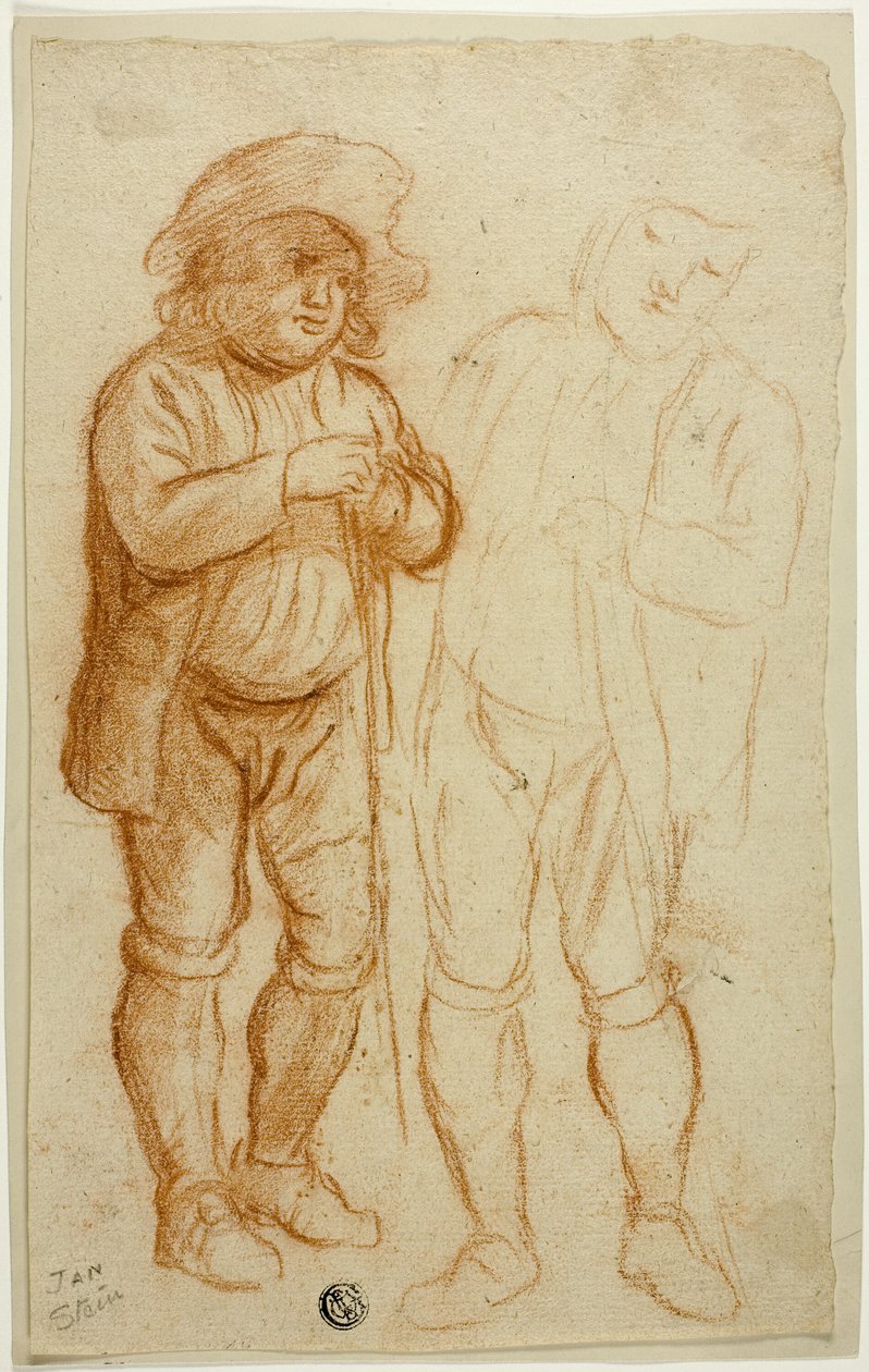 Två skisser av stående man som lutar sig mot en stav av Jan Steen