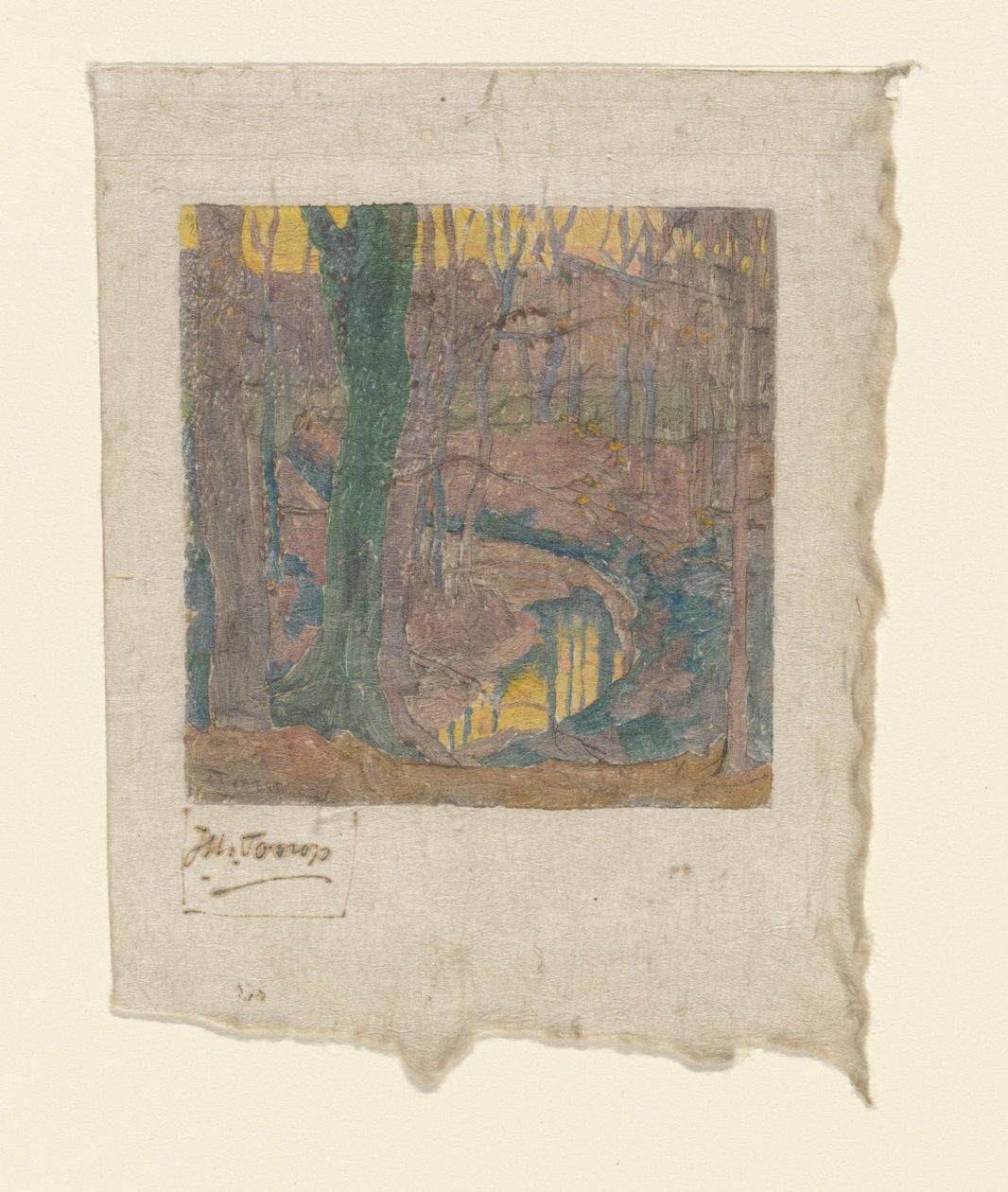 Kala ekar längs en bäck In the Woods (originaltitel) Le bois hivernal (originaltitel) av Jan Toorop (signed by artist)