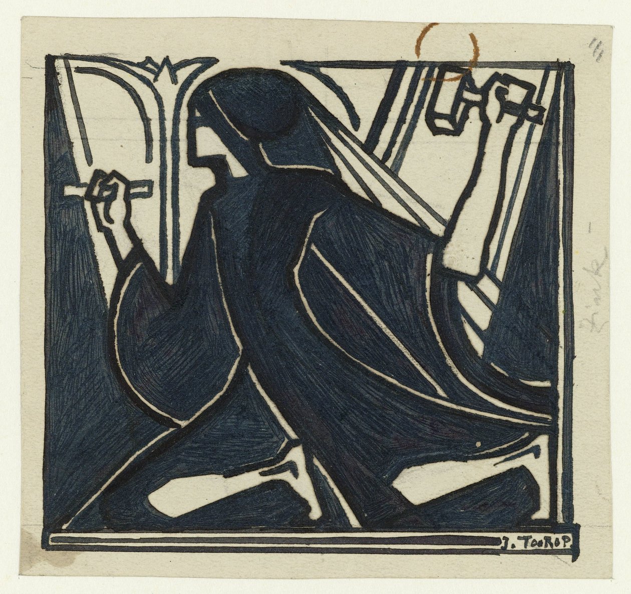 ハンマーとノミのくさびでひざまずく図 av Jan Toorop (signed by artist)