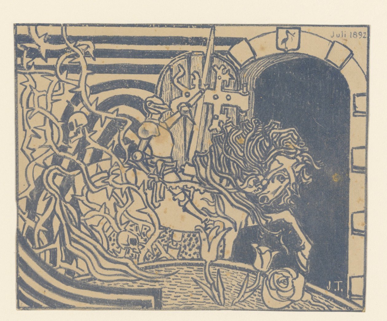 Katalogomslag med riddare till häst av Jan Toorop