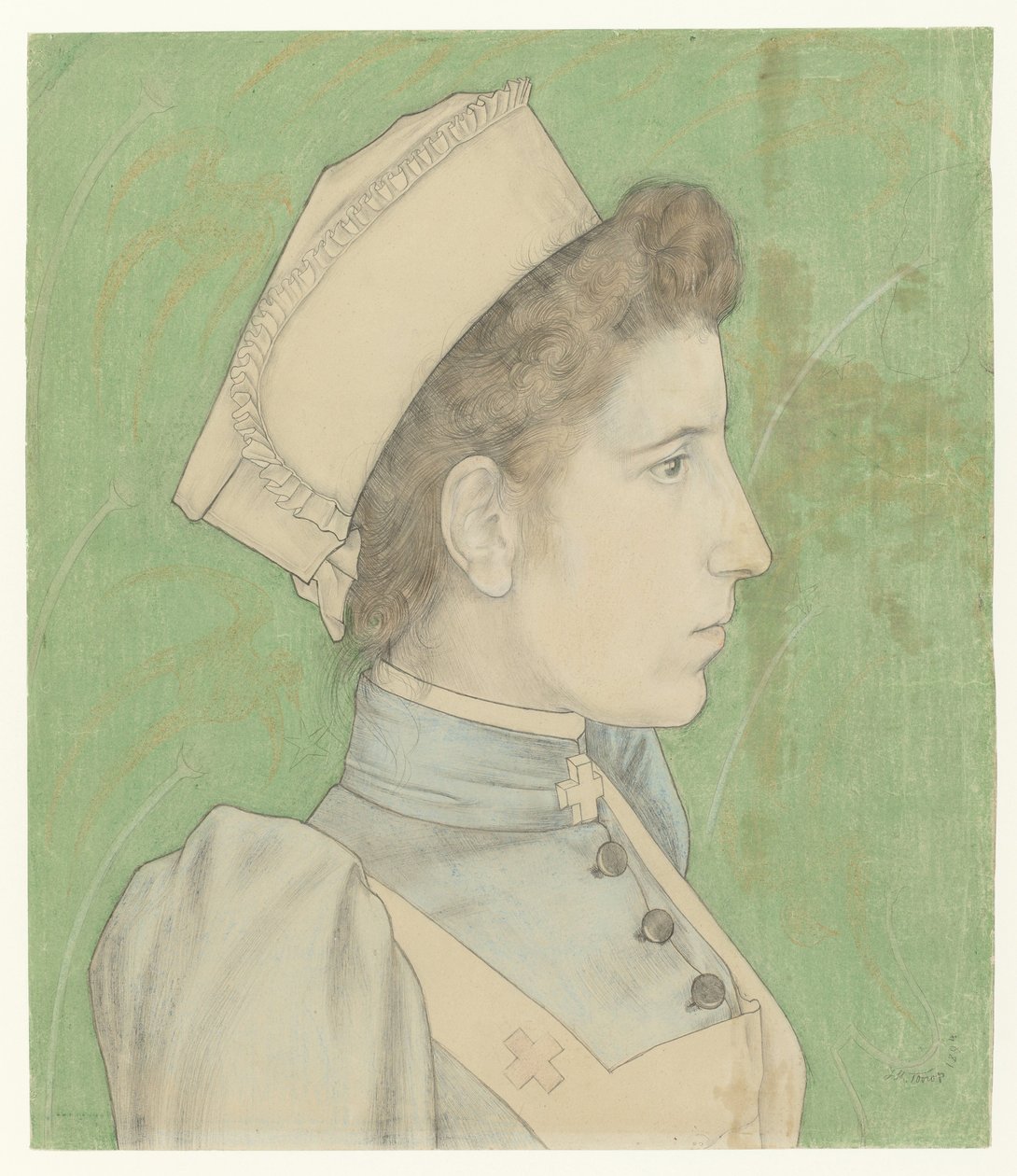 Porträtt av sjuksköterskan Nelly Porträtt av Nelly Goudkade av Jan Toorop