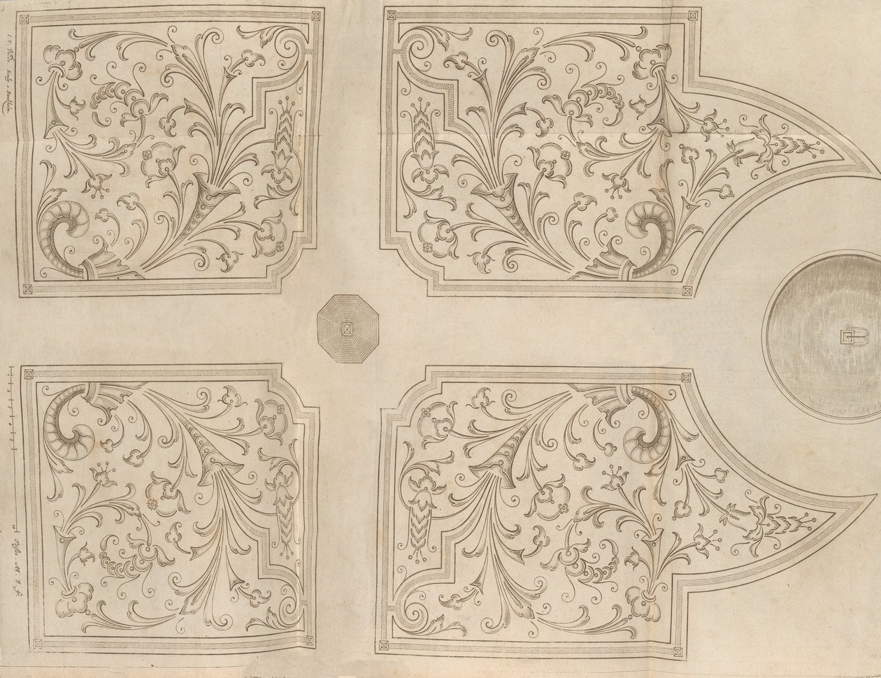 Design för en fontän och fyra fyrkantiga parterrer för en nöjesträdgård, 1651 av Jan Van de Velde