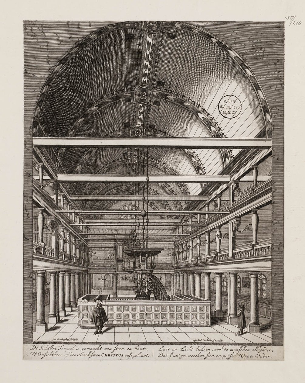Interiör av den portugisiska synagogan i Amsterdam av Jan Veenhuysen