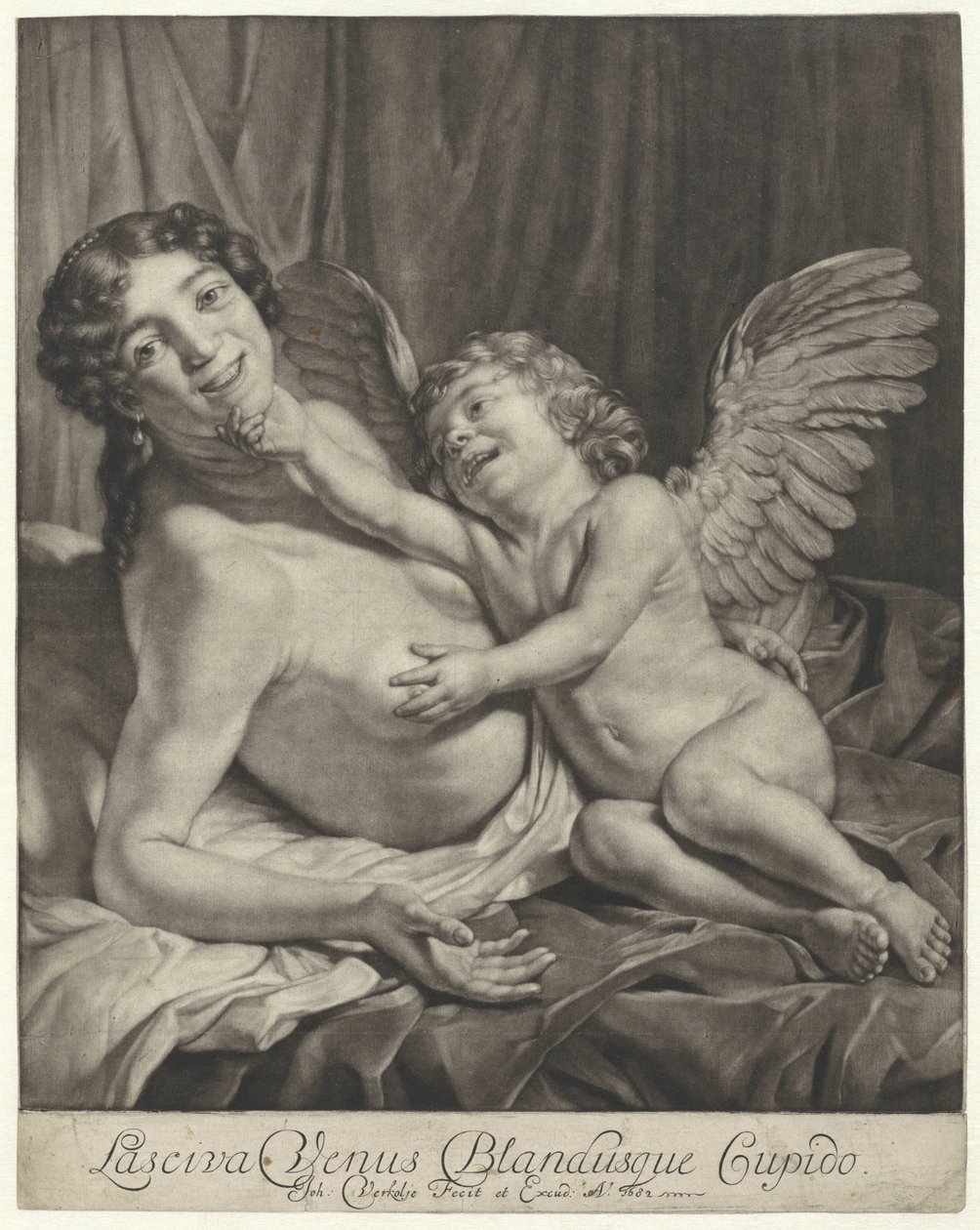 Venus en Amor Lustful Venus och Gentle Cupid (titel på objekt) av Jan Verkolje (I)