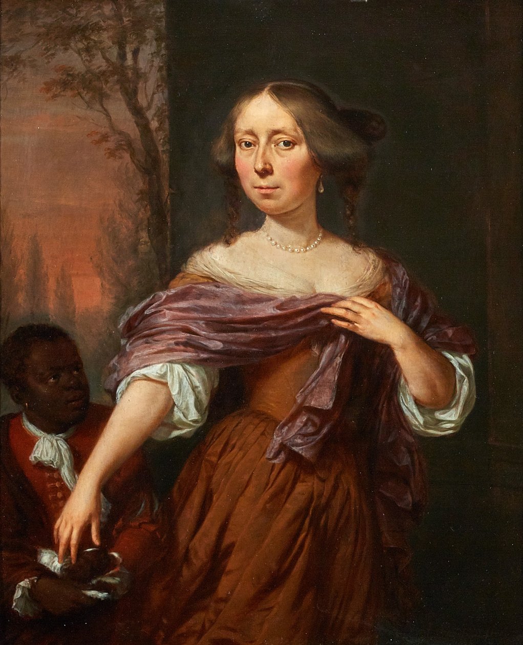 Porträtt av Jacomina le Pla (1647-1681), med en tjänare av Jan Verkolje