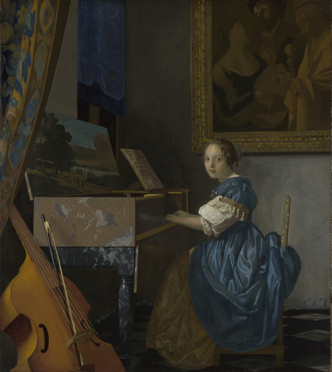 En ung kvinna som sitter på en Virginal, ca. 1670 av Jan Vermeer van Delft