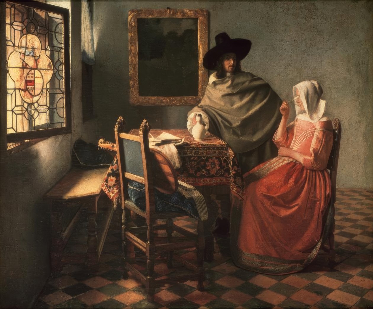 Gentleman och dam med vin av Jan Vermeer van Delft