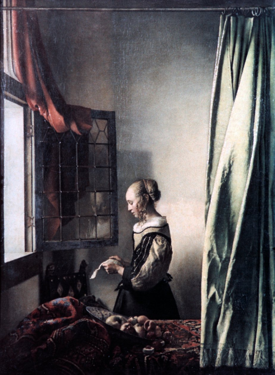 Flicka som läser ett brev vid ett öppet fönster, c1657 av Jan Vermeer van Delft