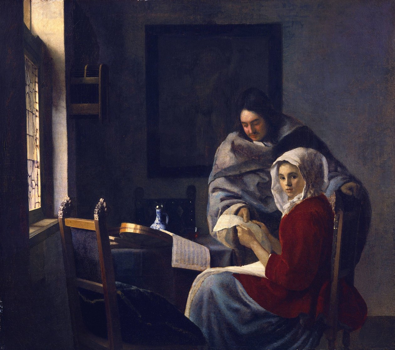 Flickan avbröts av hennes musik, c. 1660 av Jan Vermeer van Delft