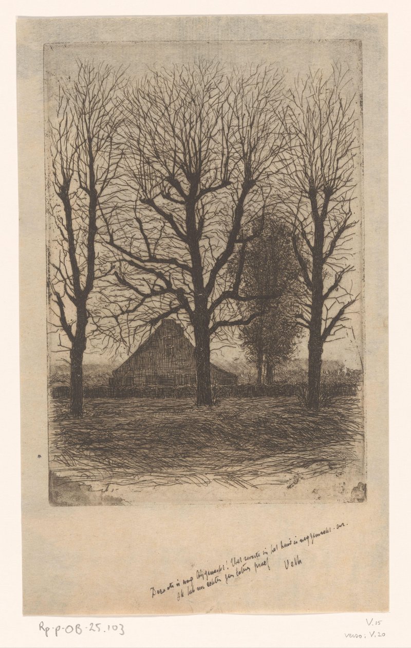 Gård mellan höga träd, Ewijkshoeve av Jan Veth (signed by artist)