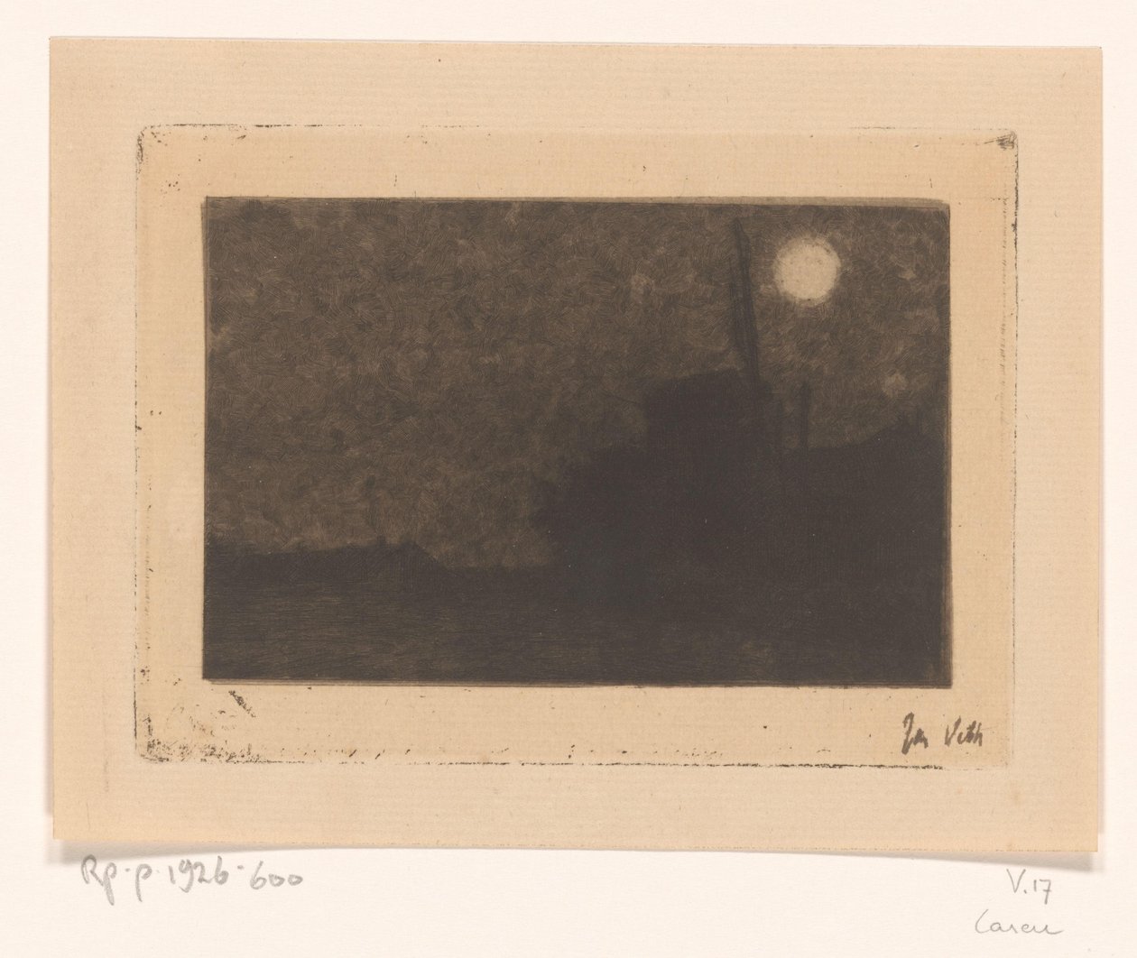 Väderkvarn i Laren i månskenet av Jan Veth (signed by artist)