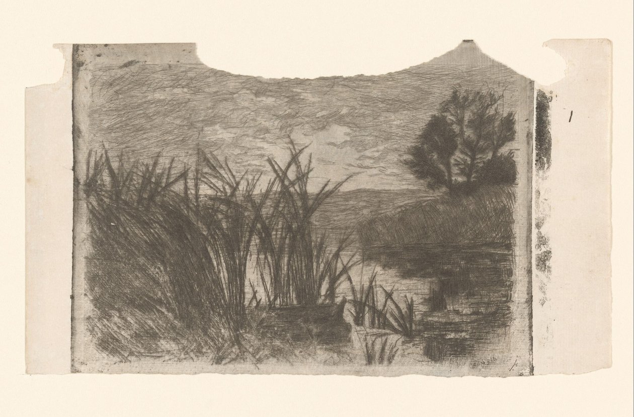 Landskap med vatten, vass och roddbåt av Jan Veth