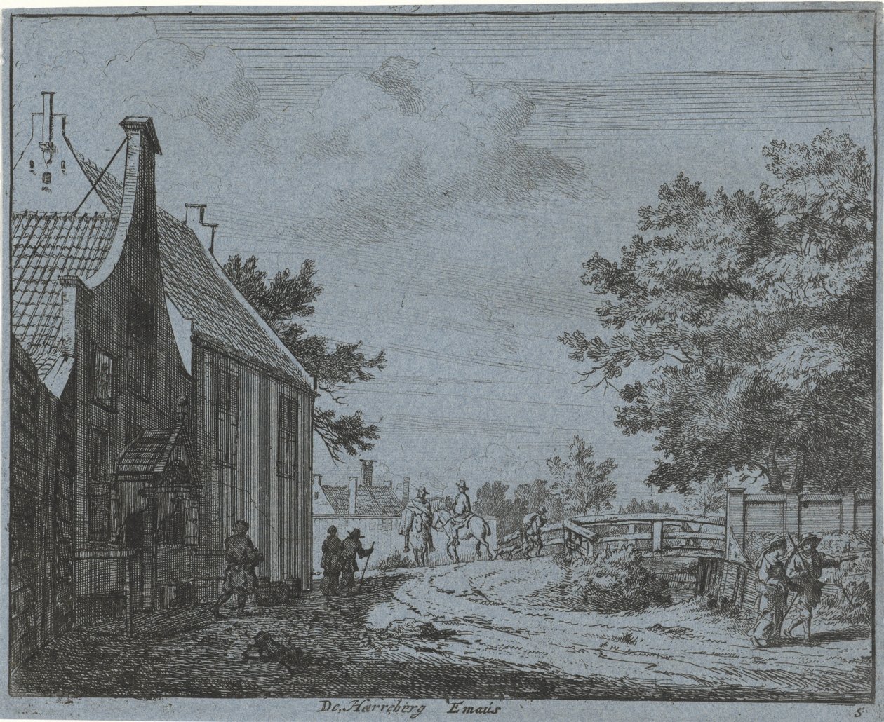 Utsikt över värdshuset Emaus The Harreberg Emaus (titel på objekt) Landskap i Haarlem-området (serietitel) Gesigten utanför Haarlem, Gjort av. J.V.V. (serietitel på objekt) av Jan Vincentsz. van der Vinne