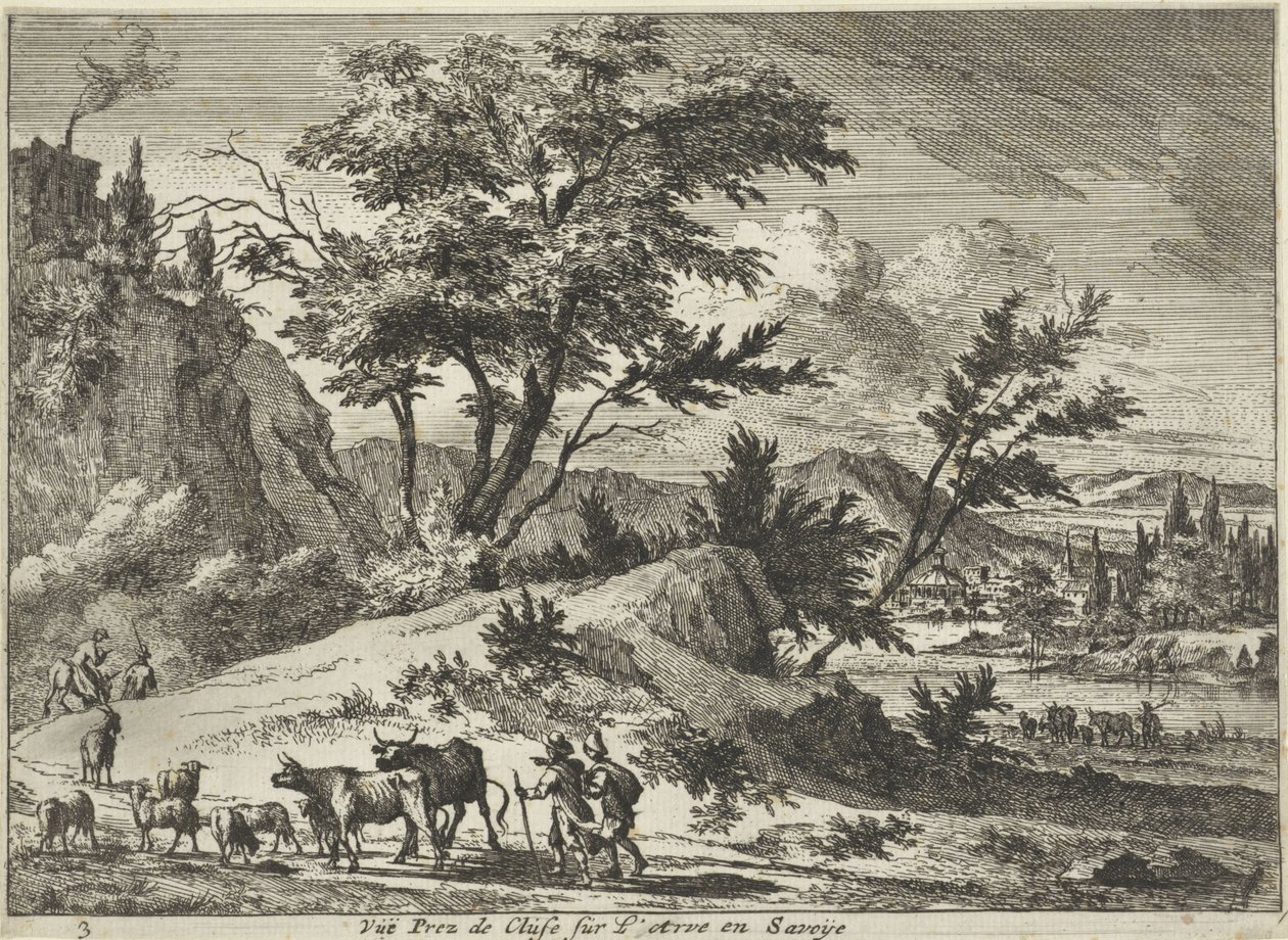 Utsikt över en väg nära Cluses på Arve, Savoie Vue Prez de Cluse sur L´Arve en Savoije (titel på objekt) Faces in Savoie (serietitel) av Jan Vincentsz. van der Vinne