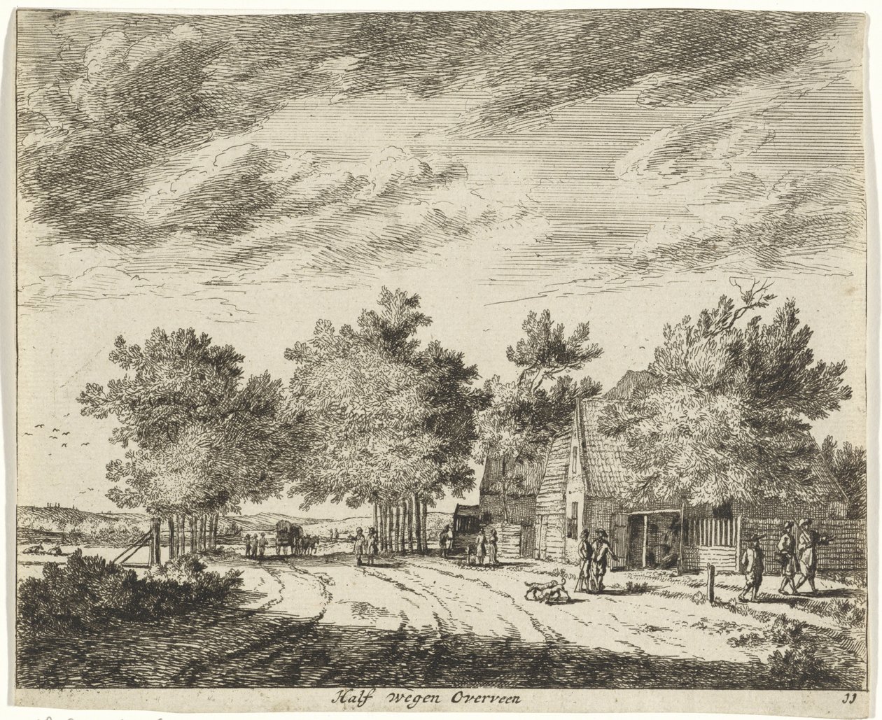 Landskap halvvägs övervevt Väger halvvägs Overveen (titel på objekt) Landskap i Haarlem-området (serietitel) Gesigten utanför Haarlem, Gjort av. J.V.V. (serietitel på objekt) av Jan Vincentsz. van der Vinne