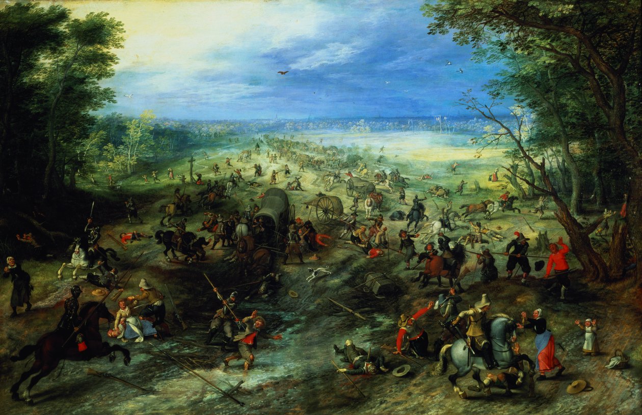 Överfall på en karavan med vagnar av Jan & Vrancx S. (1573-1647) Brueghel