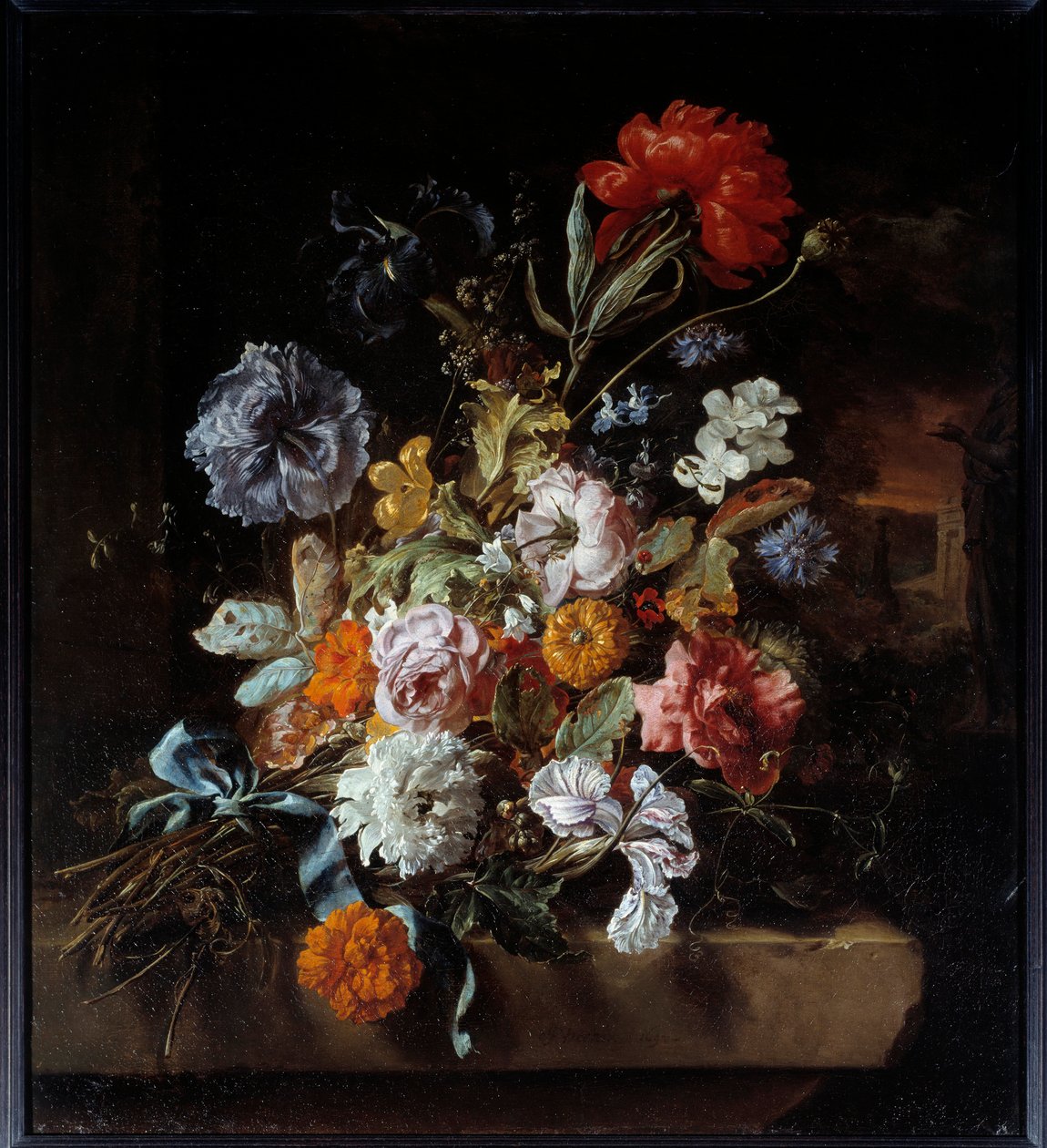 Blombukett avsatt på en stenbänk Målning av Jan Weenix (1640-1719) 1694 Sön. 0,74x0,67 m Lyon, Musee des Beaux Arts av Jan Baptist Weenix