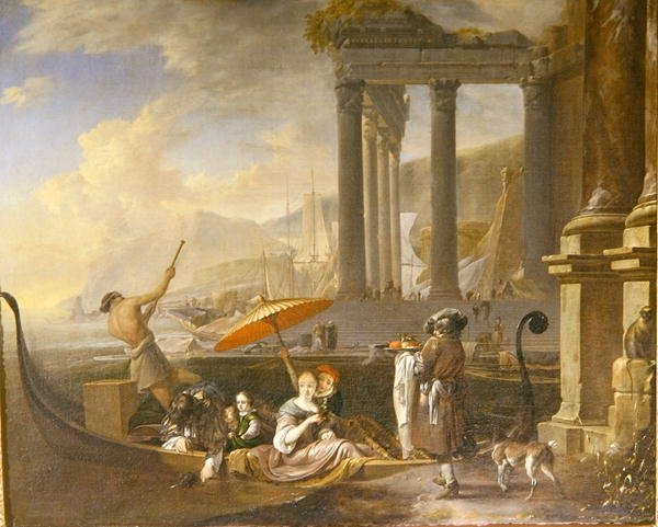 Klassisk hamn med ett förstört tempel (olja på duk) av Jan Baptist Weenix