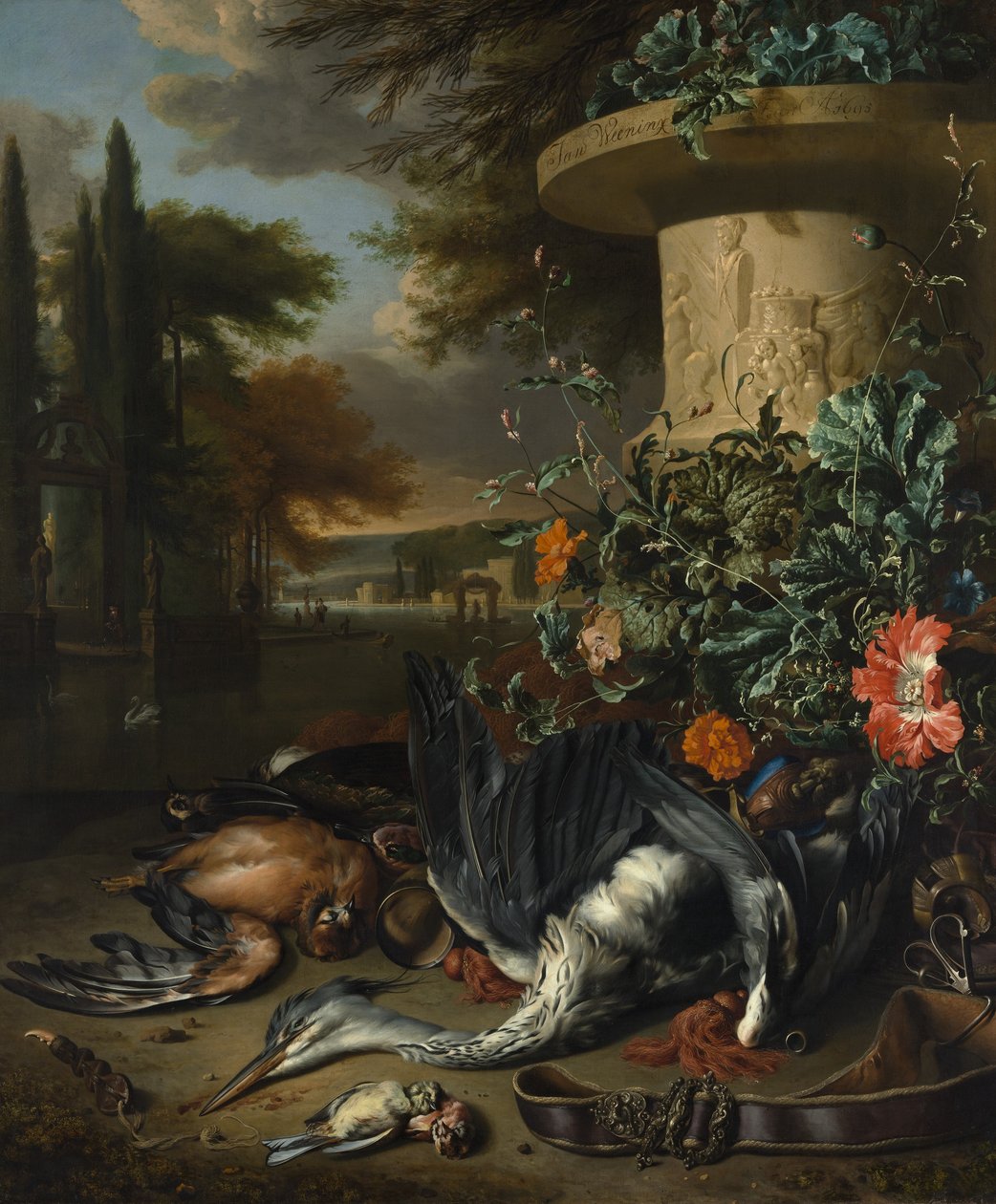 Spelpjäs med en död häger, 1695. av Jan Baptist Weenix