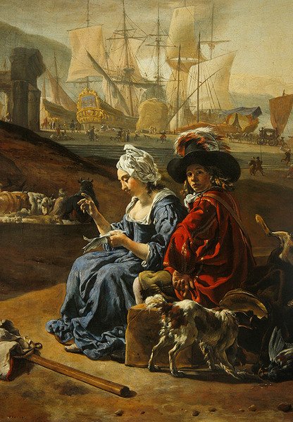 Italian Seaport (olja på panel) (detalj av 406451) av Jan Baptist Weenix