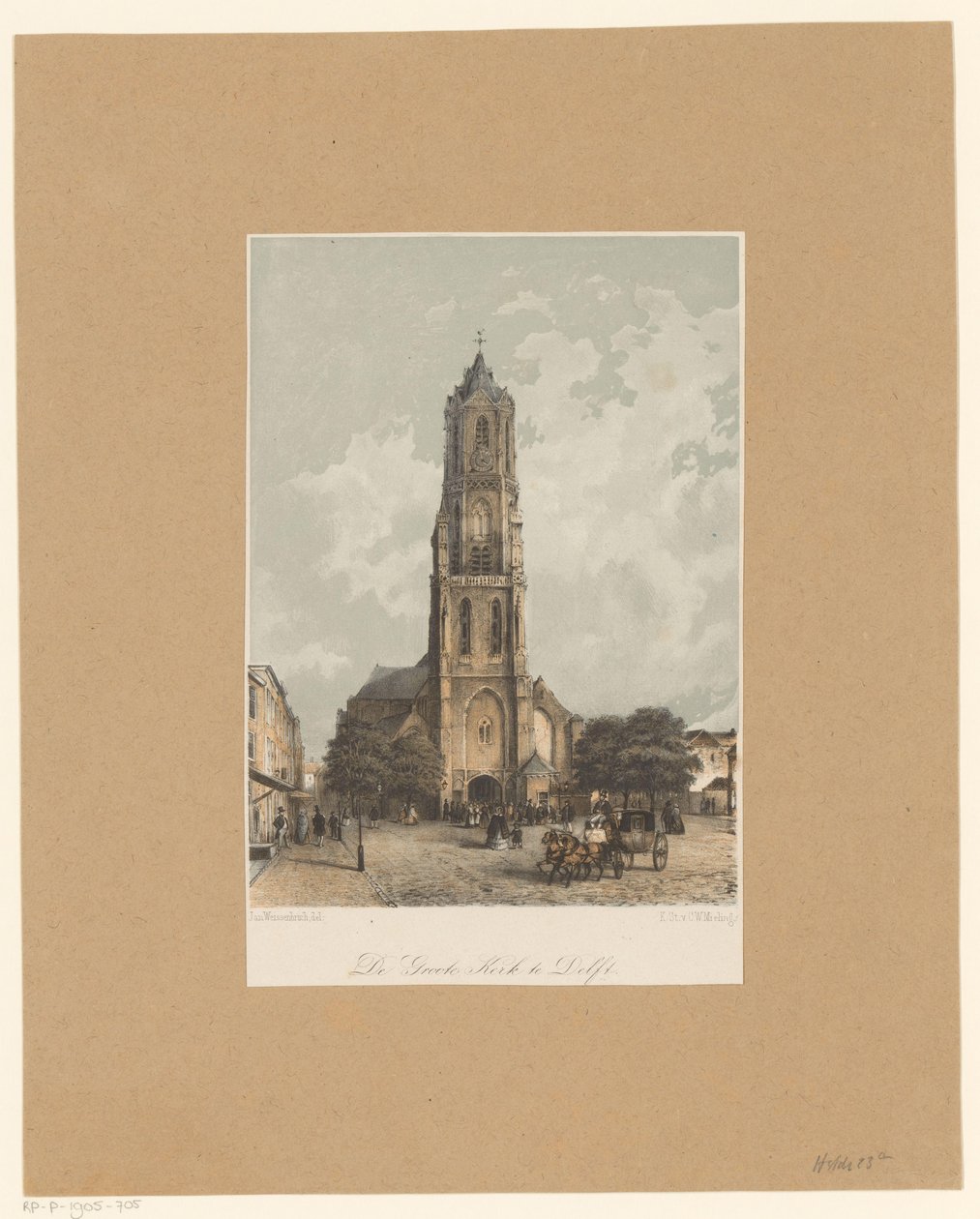 Utsikt över New Church i Delft Stora kyrkan i Delft (titel på objekt) av Jan Weissenbruch