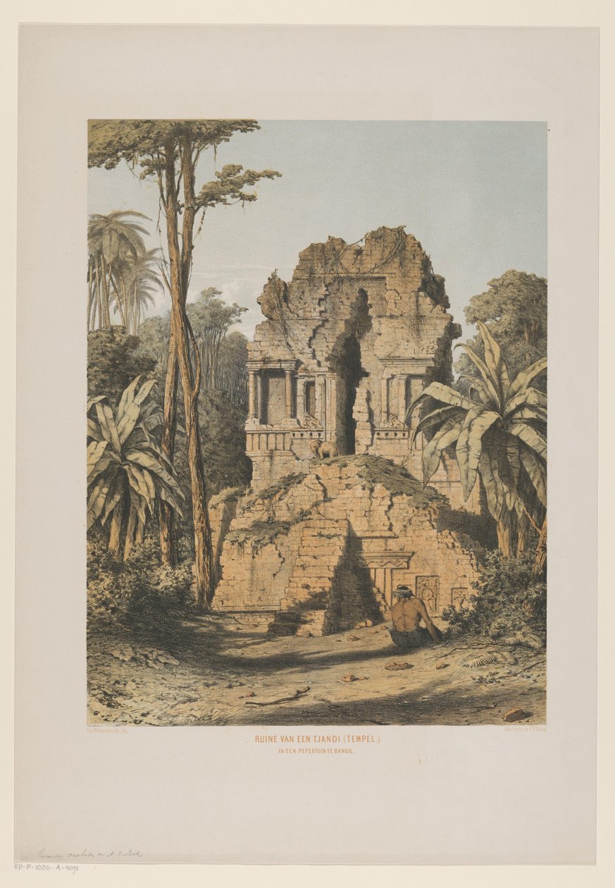 Ruin av ett tempel i Bangil Ruin av ett Tjandi (tempel) i en pepparträdgård i Bangil (titel på objekt) av Jan Weissenbruch