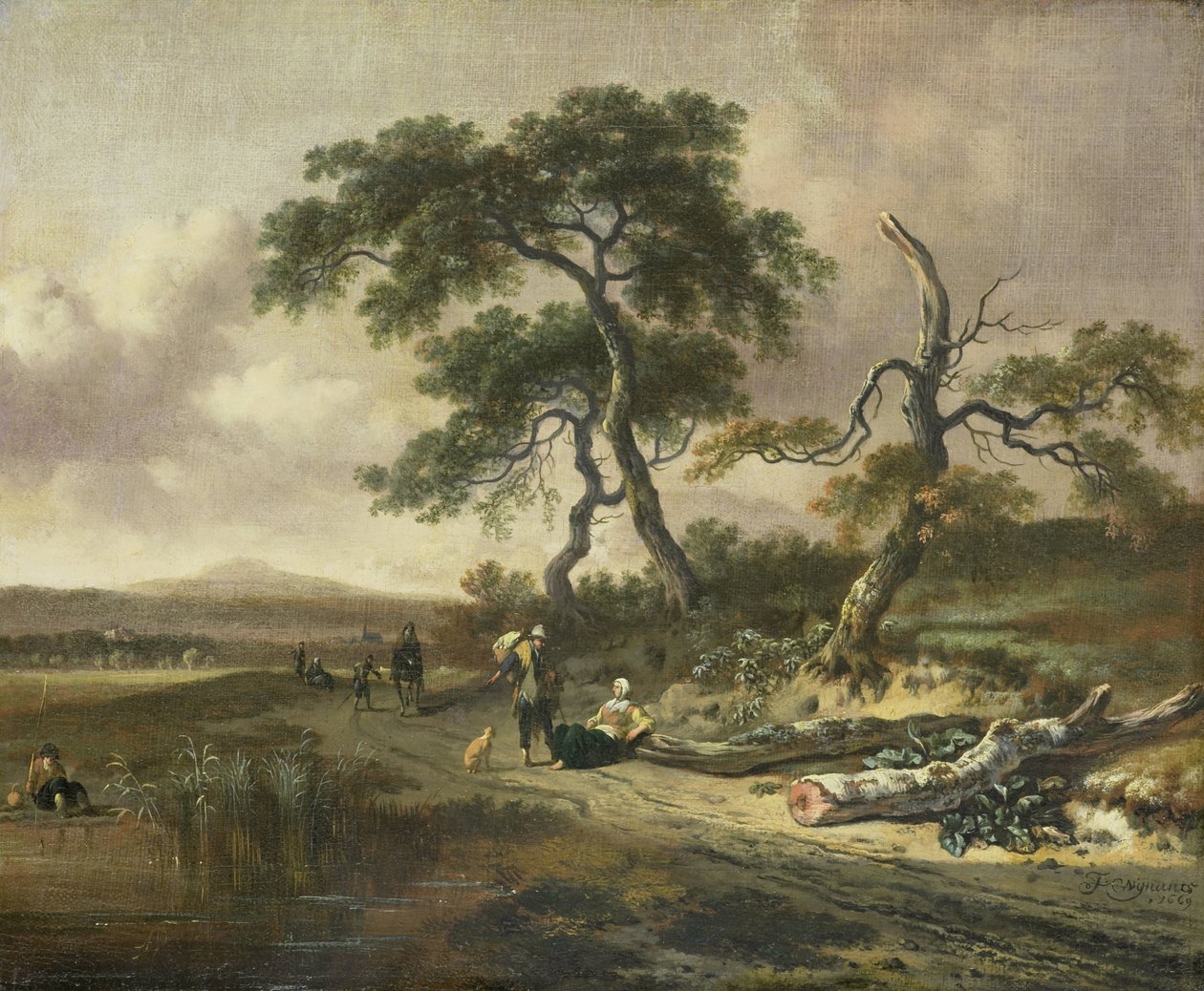Landskap med en köpman och kvinna som vilar av Jan Wijnants