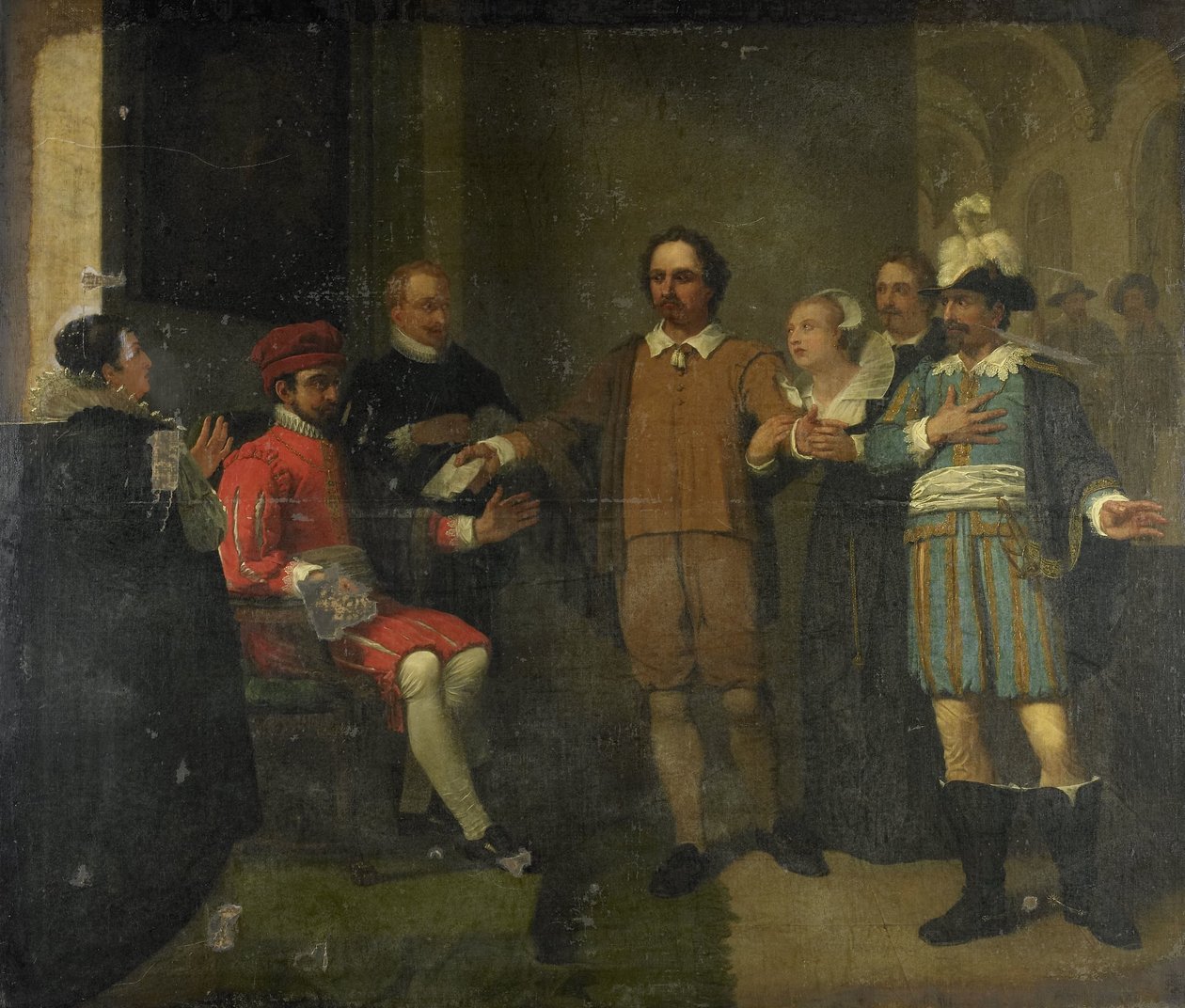 Jacob Simonsz de Rijk får den spanska generalguvernören begäran att frige Marnix van Sint Aldegonde, 1575 av Jan Willem Pieneman