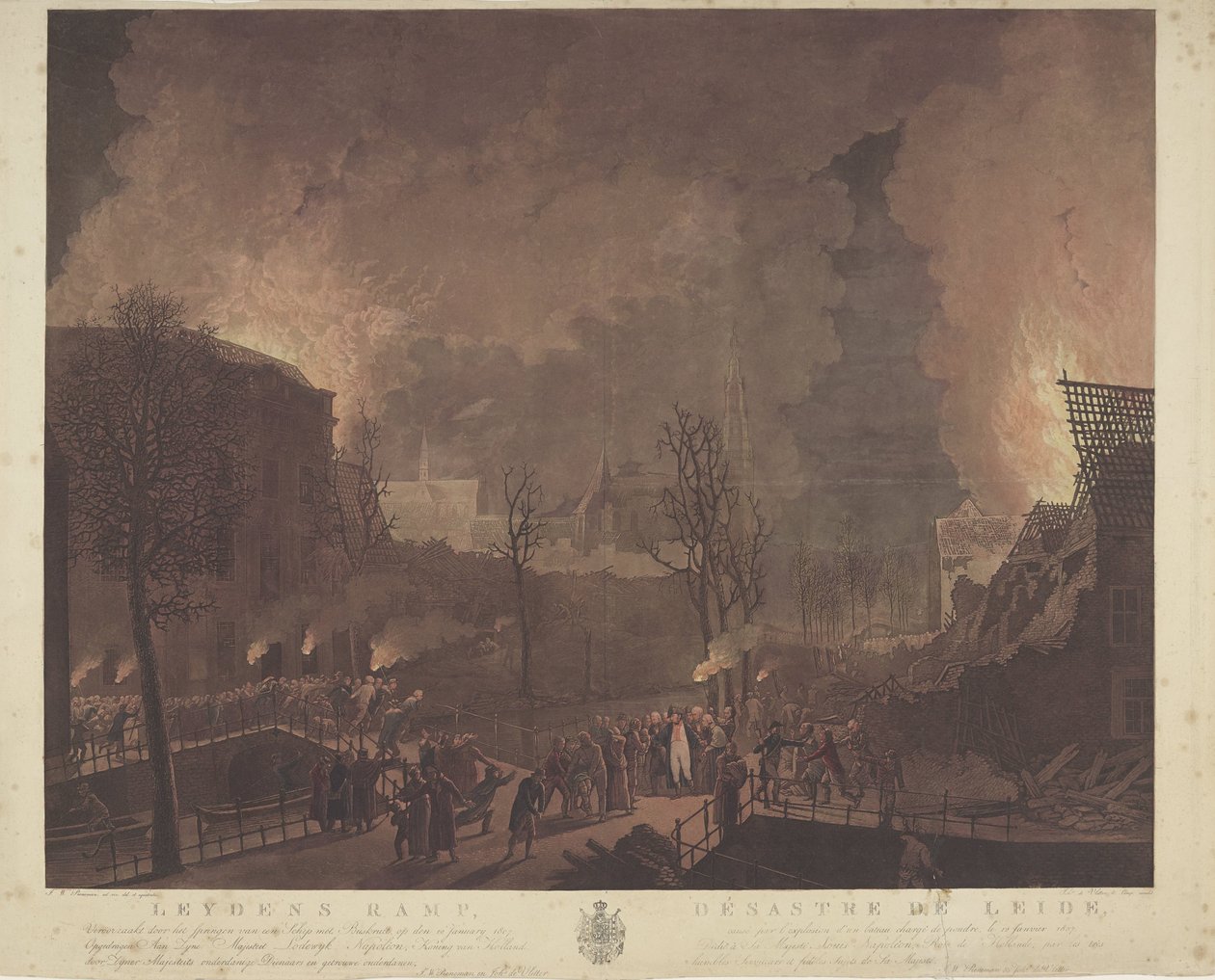Leydens-katastrof, orsakad av ett fartygs hoppning med krut, den 12 januari 1807 / Désastre de Leide, causé par l