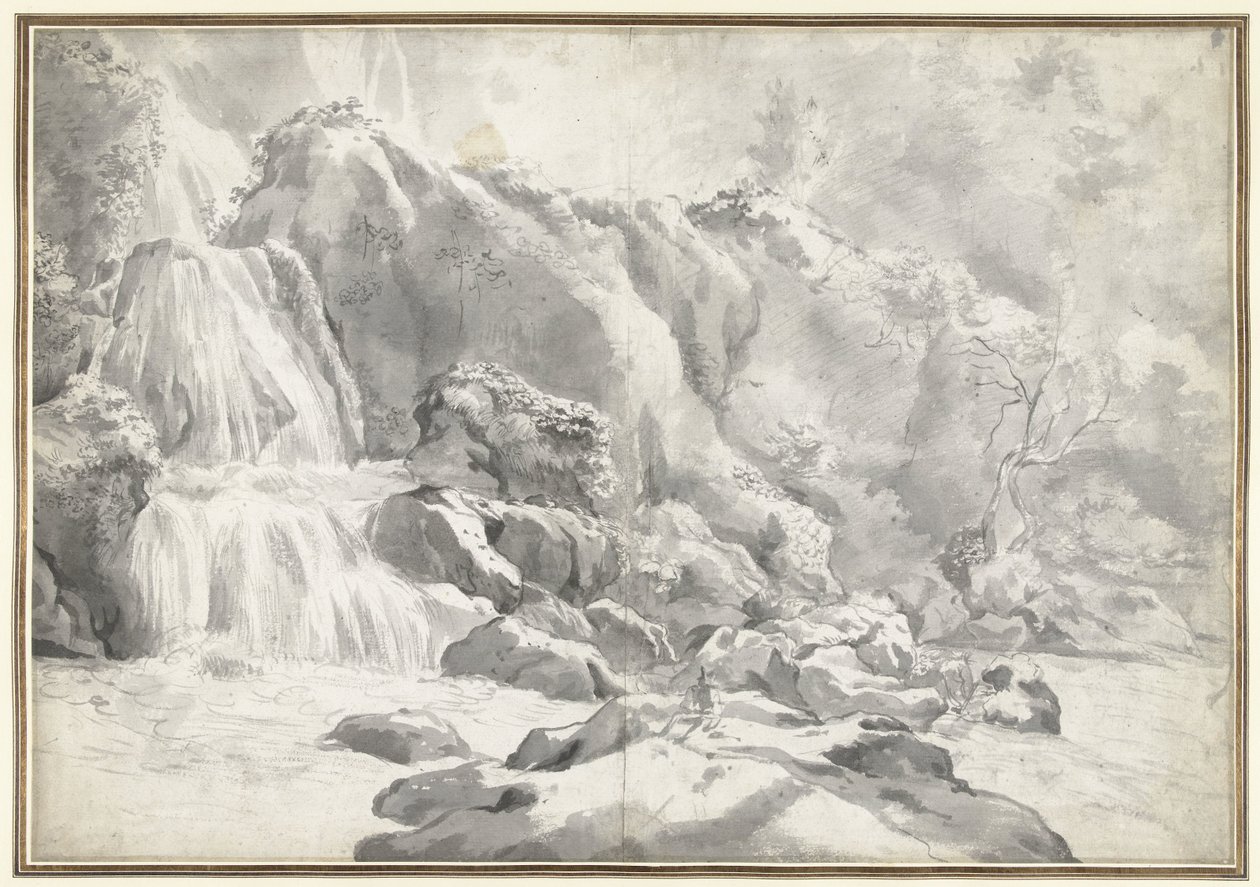 Utsikt över kaskaden i Tivoli med en ritare av Jan Worst (attributed to)