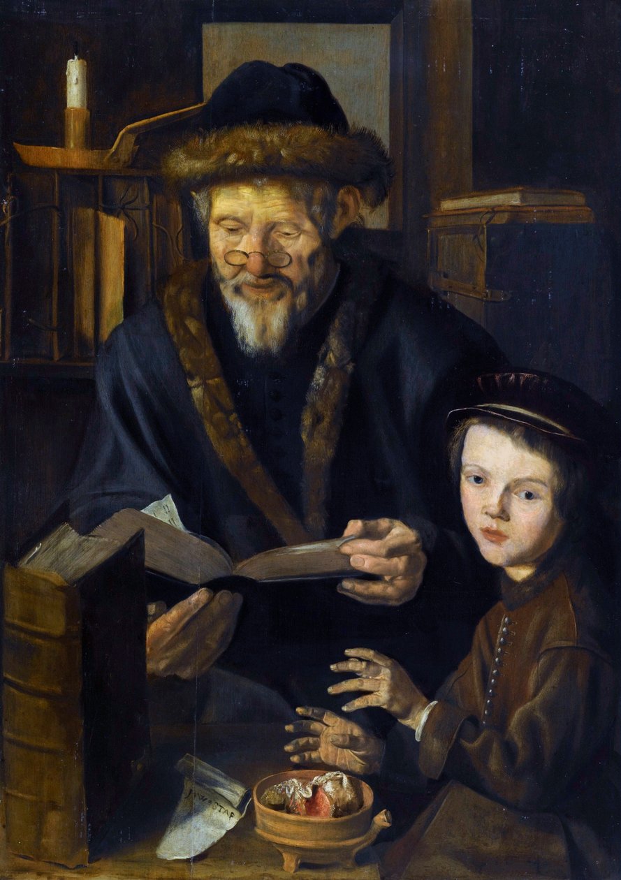 Allegory of Winter, the Philosopher and the Young Child - Winter Allegory, Philosopher and the Young Child - Målning av Jan Woutersz Stap (1599-1663), - Olja på trä, 84,5x59,5 - Privat samling av Jan Woutersz Stap