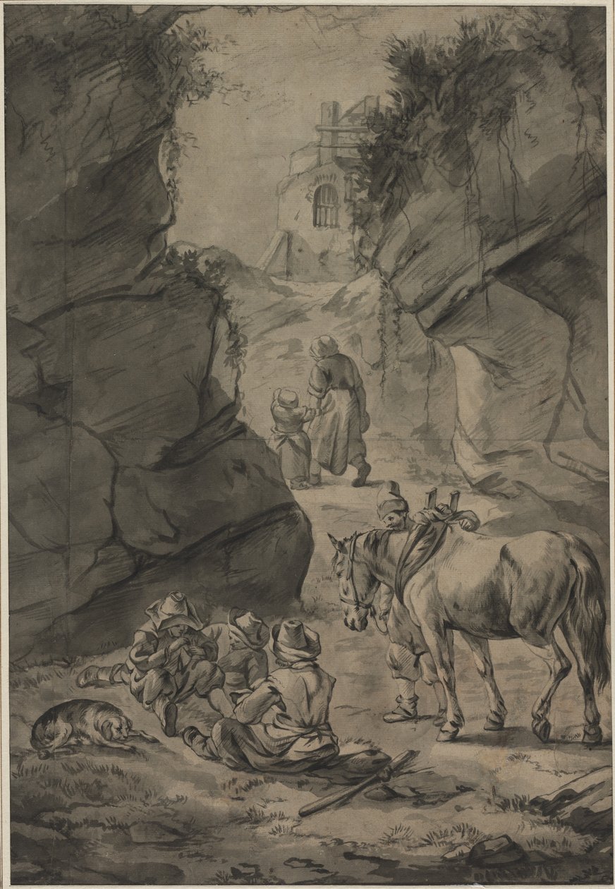 Bönder i ett stenigt landskap, andra tredje 1600-talet. av Jan Wouwerman
