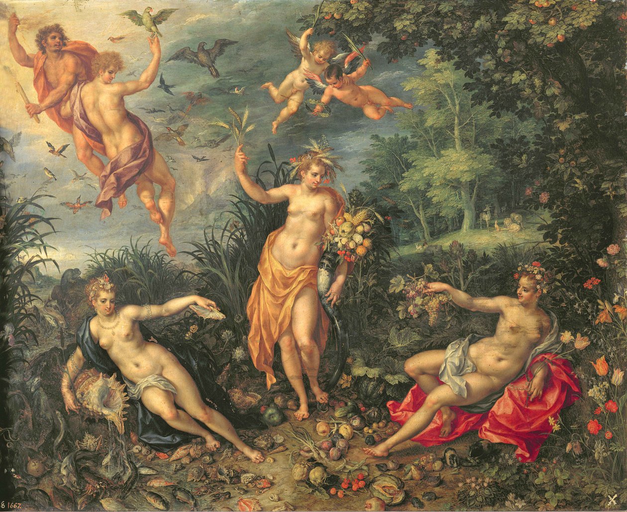 Abundance and the Four Elements, c.1606 (olja på koppar) av Jan and Clerk, H. Brueghel