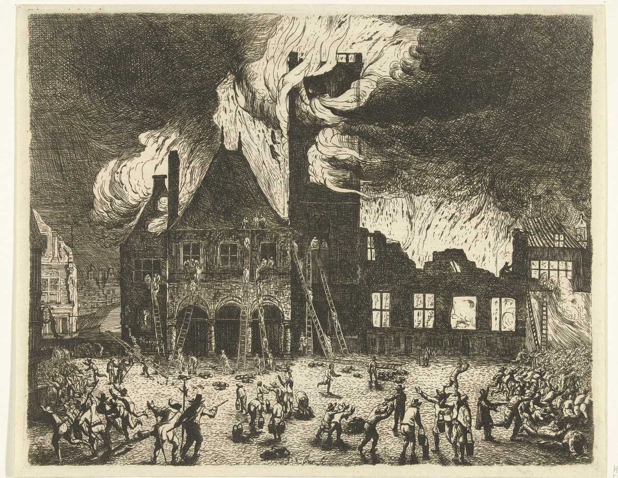 Branden i det gamla stadshuset i Amsterdam, 1652 Skildring av den gamla Stadthuys som brann till Amsterdam den 7 juli 1652 av Jan de Baen
