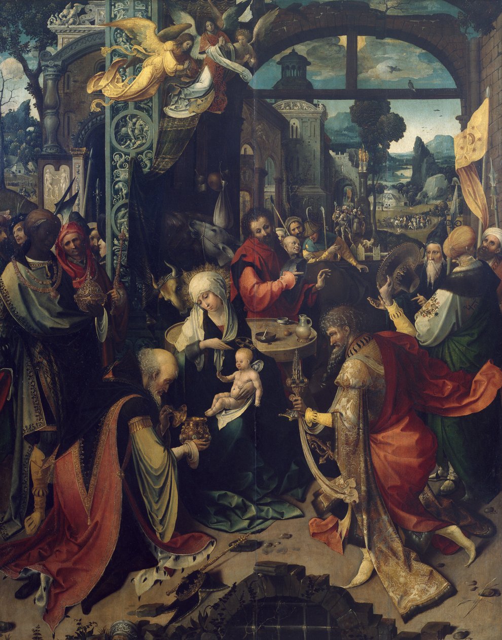 Jesu födelse, mittpanel av triptyk av Jan de Beer (cirka 1475-1528), olja på duk av Jan de Beer