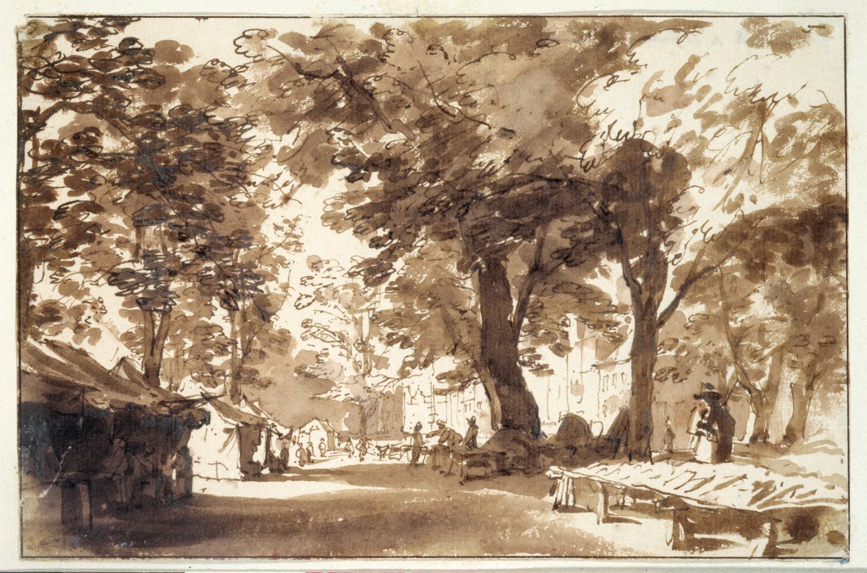 The Vigorbros and the Platz on the Haynus (krita, penna och bläck med tvätt på papper) av Jan de Bisschop