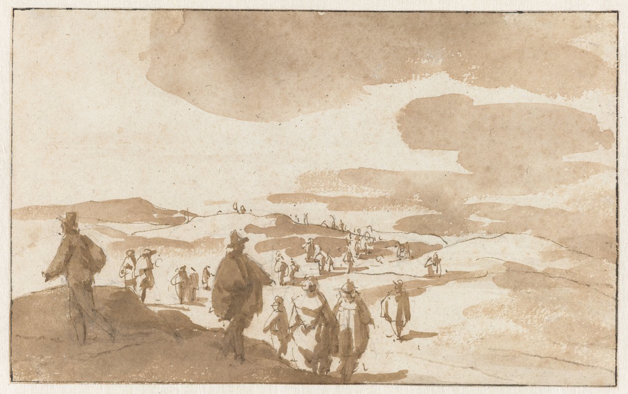 Två skisser av figurer på sanddynerna nära Scheveningen Människor i sanddynerna i Scheveningen av Jan de Bisschop