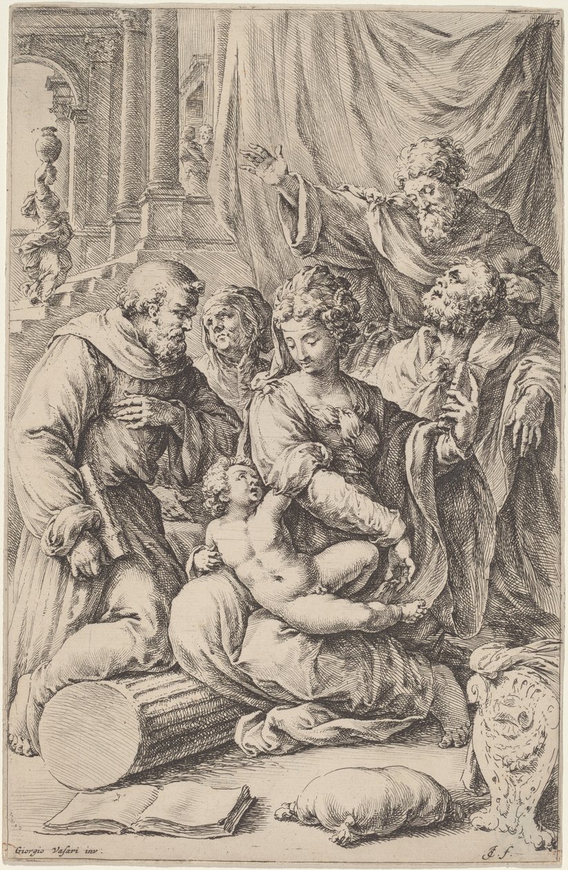 Helig familj med heliga av Jan de Bisschop, after Giorgio Vasari