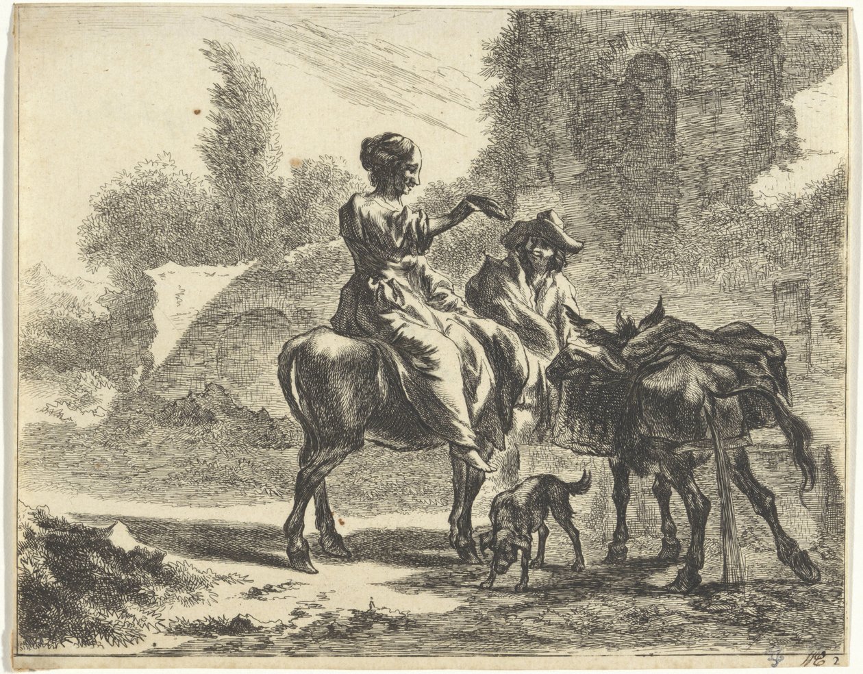 Herdar och åsnor vid ett dricksho Landskap med herdar och boskap (serietitel) av Jan de Visscher