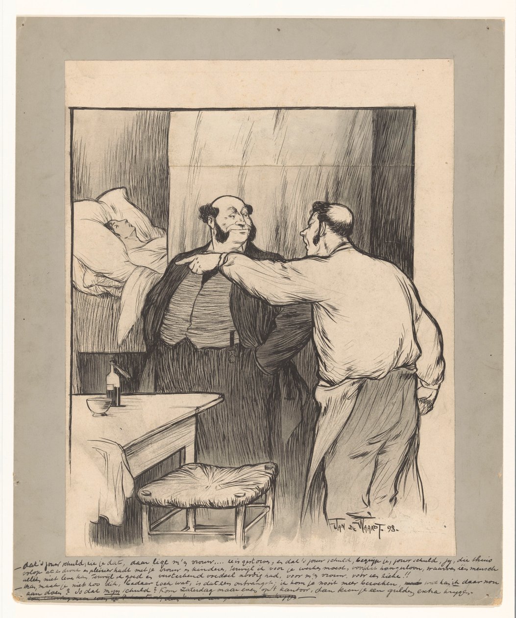 Ägare av fabrik med avliden fru till en arbetare av Jan de Waardt (signed by artist)