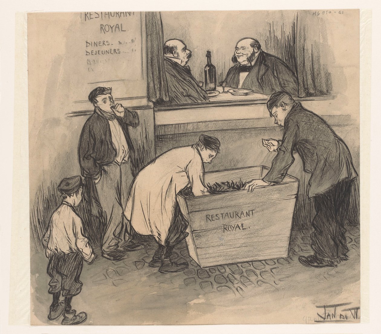 Before Restaurant Royal - Haag, februari 1896 (titel på objekt) av Jan de Waardt (signed by artist)