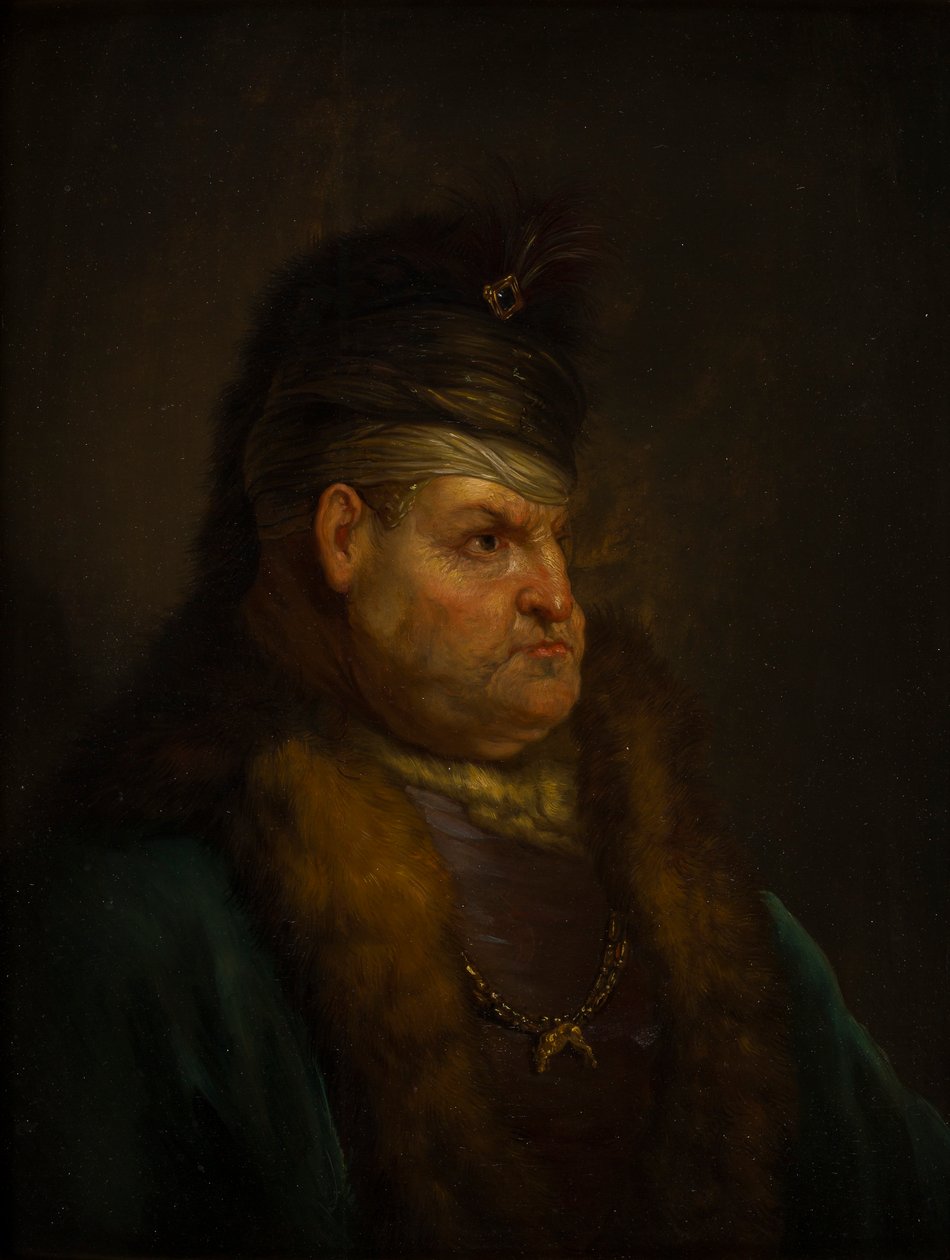 Porträtt av en man i en turban (olja på panel) av Jan the Elder (circle of) Lievens