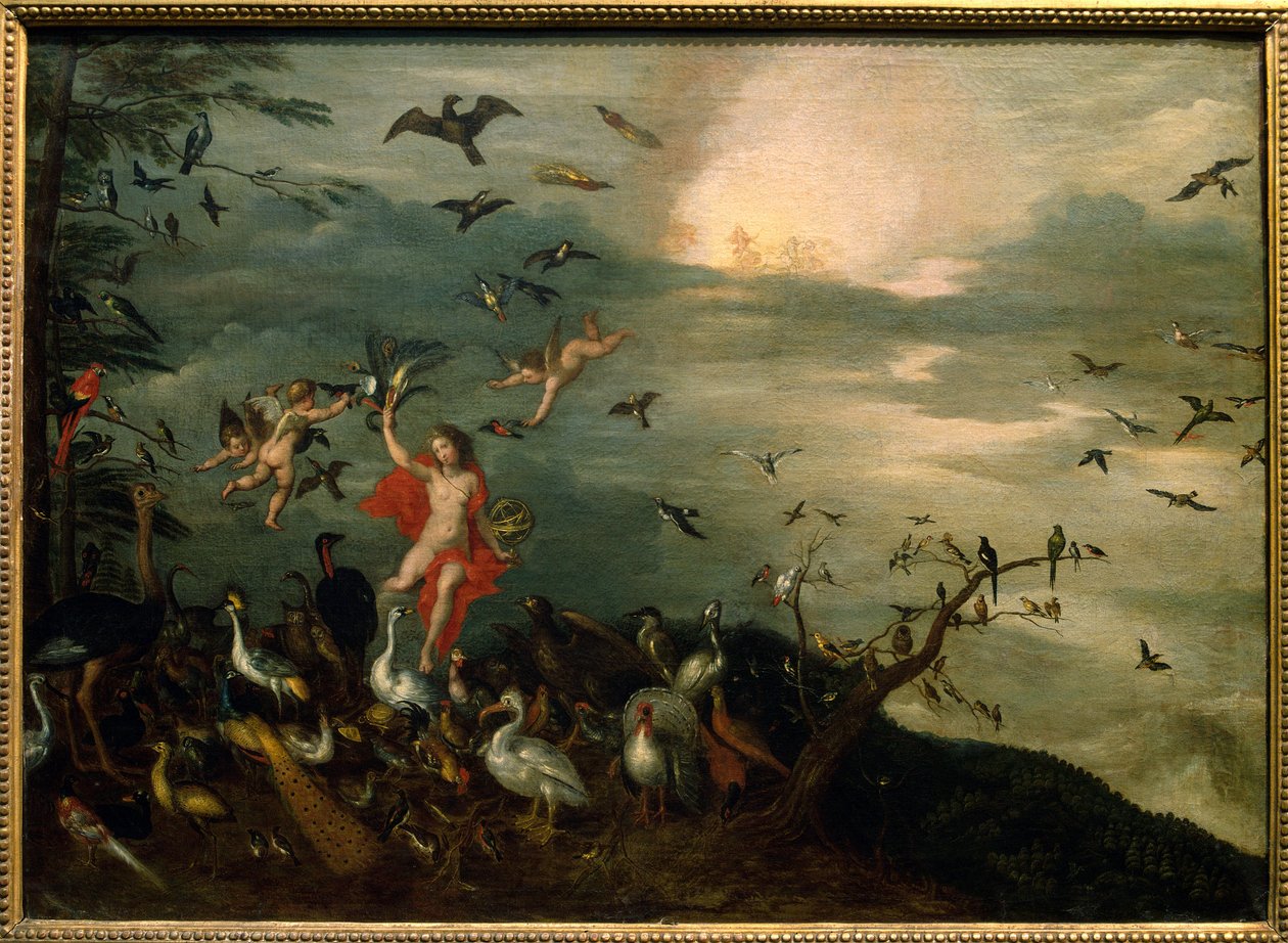 Luft. Allegori över naturliga element. Målning av Jan Brueghel I (Jean Breughel, Bruegel eller Breugel) känd som De Velours (L