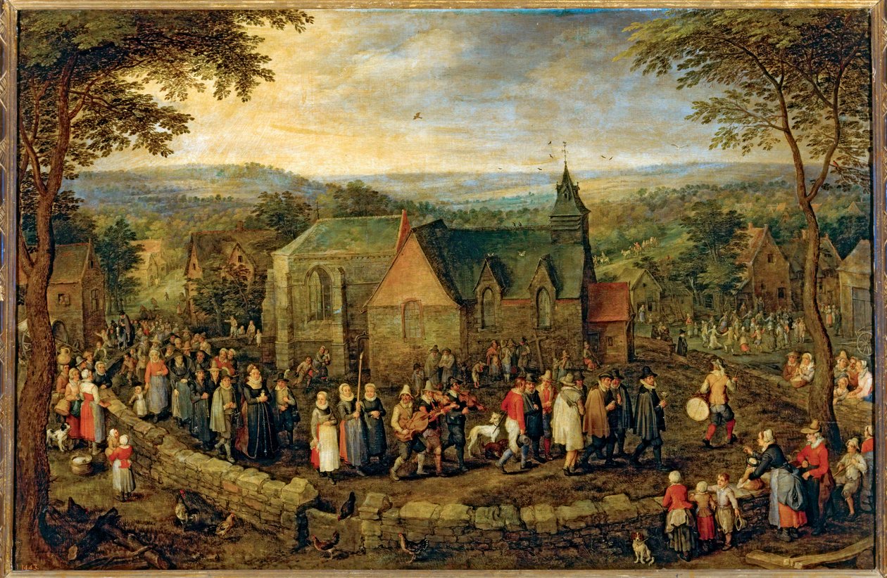 Lantligt bröllop ... (olja på duk) av Jan the Elder Brueghel