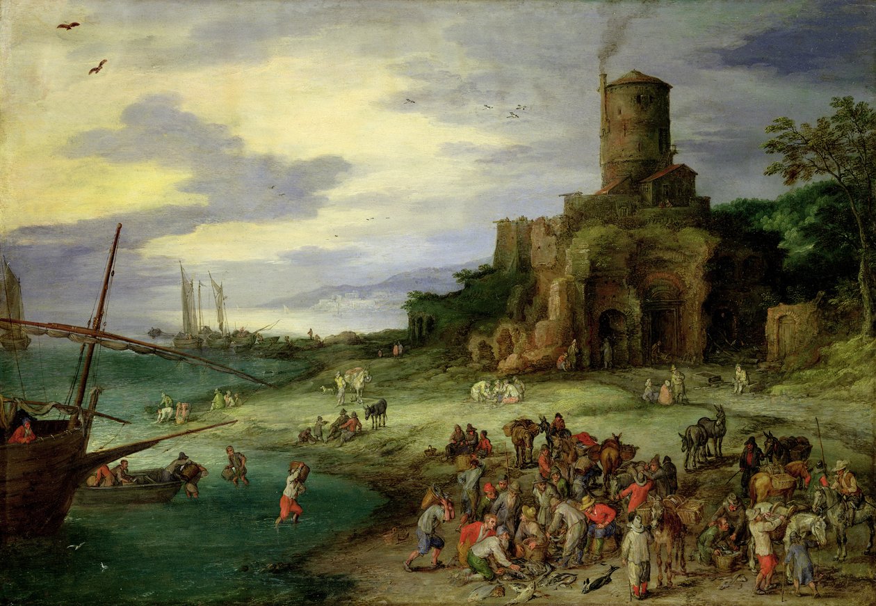 Fiskare på stranden av Jan the Elder Brueghel