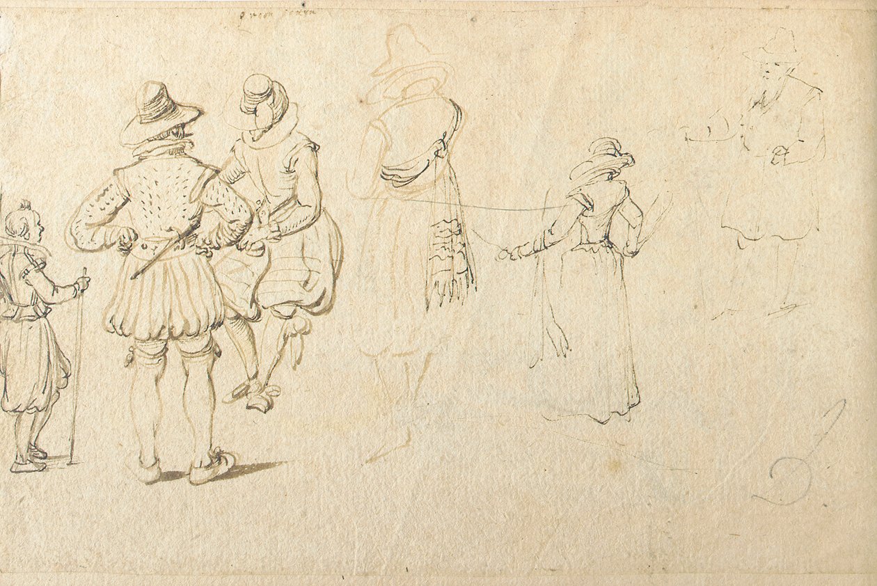 Fem figurer sedda bakifrån, och ytterligare en figur av Jan the Elder Brueghel