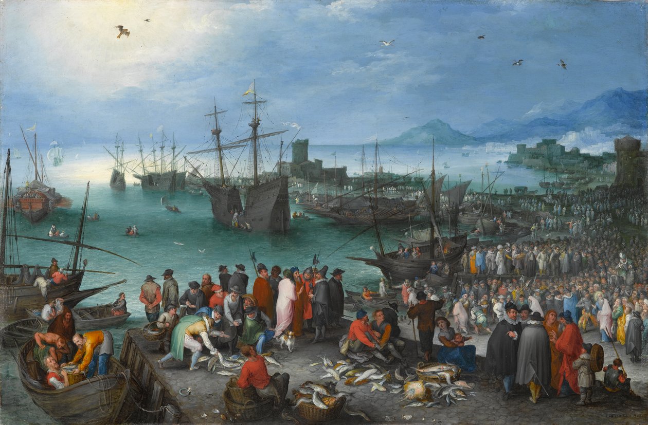 Hamnscen med St. Pauls avgång från Caesarea, 1596 (olja på koppar) av Jan the Elder Brueghel