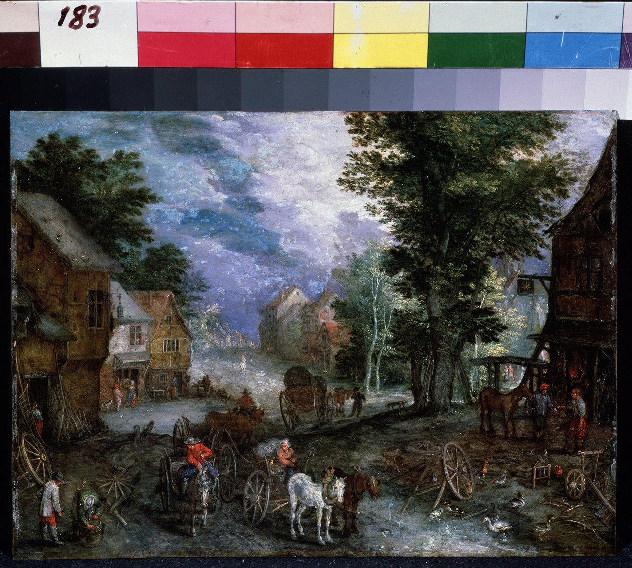""La forge"" (Landskap med en smedja) Målning av Jan Brueghel I (Jean Breughel, Bruegel eller Breugel) känd som De Velours (l