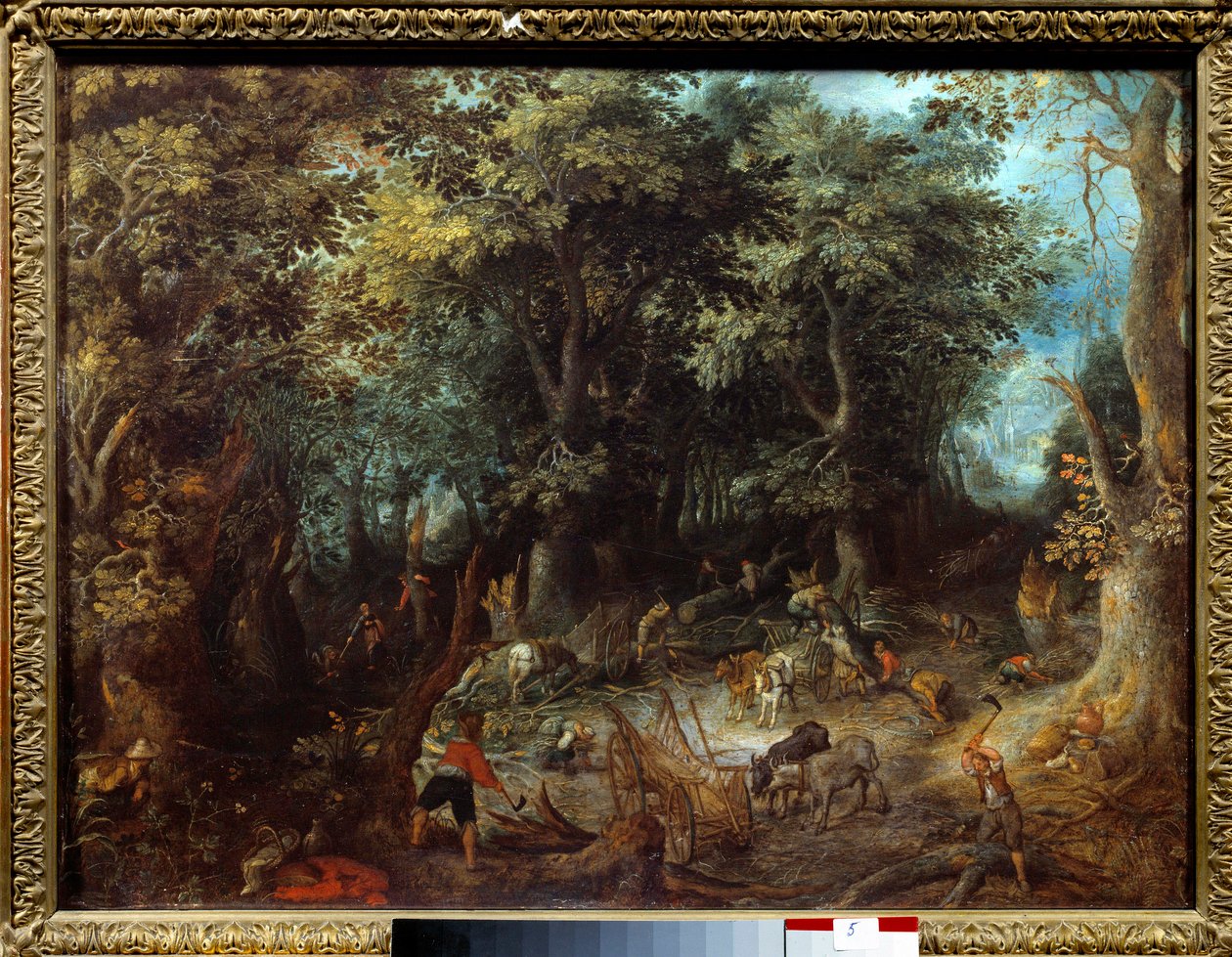 Landskap i skogen, vedkorna Målning av Jan Bruegel (eller Breugel eller Brueghel eller Breughel) den tidigare känd som Bruegel de Velours (1568-1625) 1600-talets Toulouse, Musee des Augustins. av Jan the Elder Brueghel